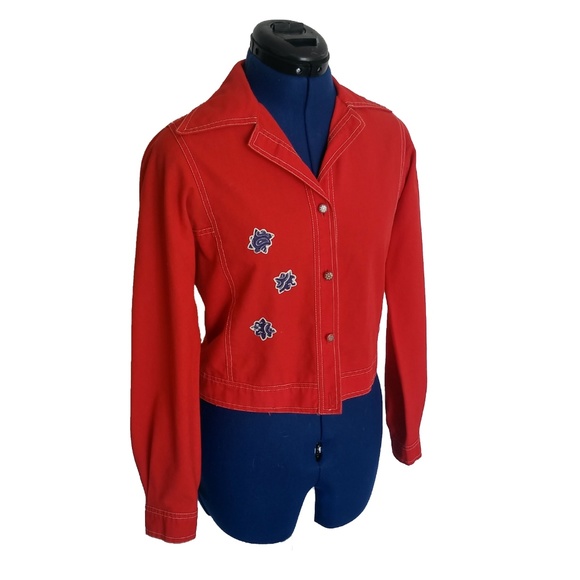 VTG 70s Pat Sandler Red Canvas Jacket Cropped - Picture 2 of 8
